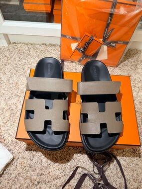Hermès Chypre sandal size 38.5 Etoupe color
